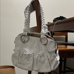 B Makowsky White Braided Handle Women's Bag